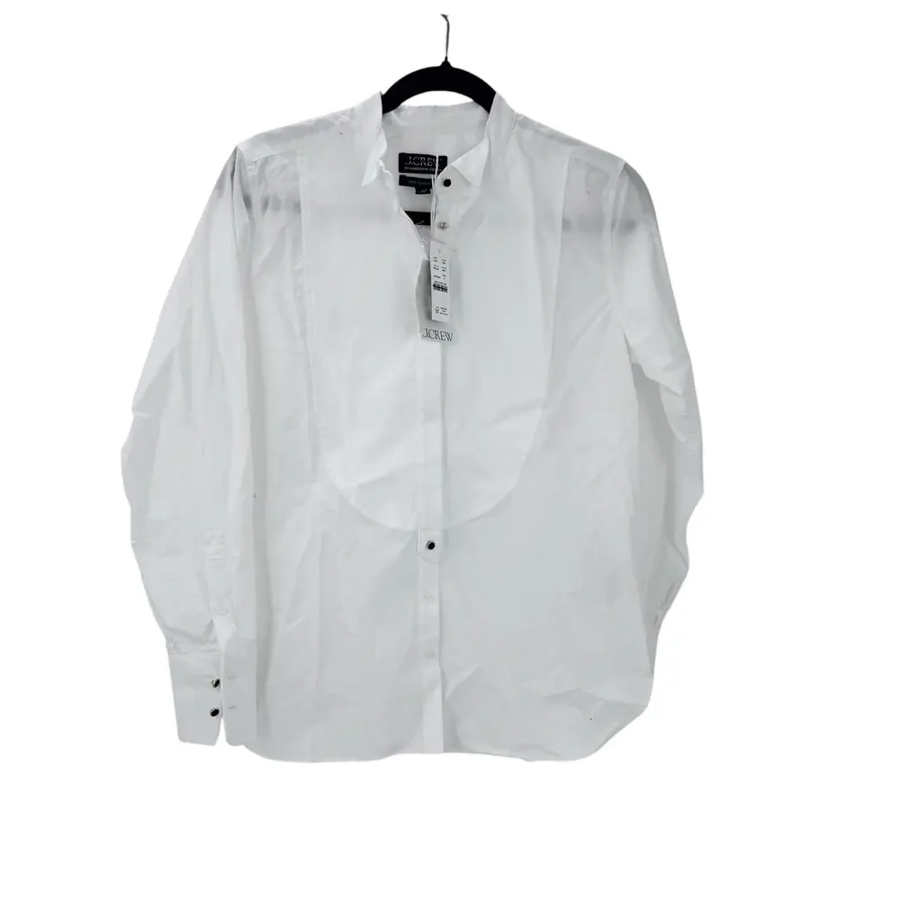 J. Crew Women's Button-Up Jules Tuxedo Shirt in Cotton Poplin White Size 2 NWT